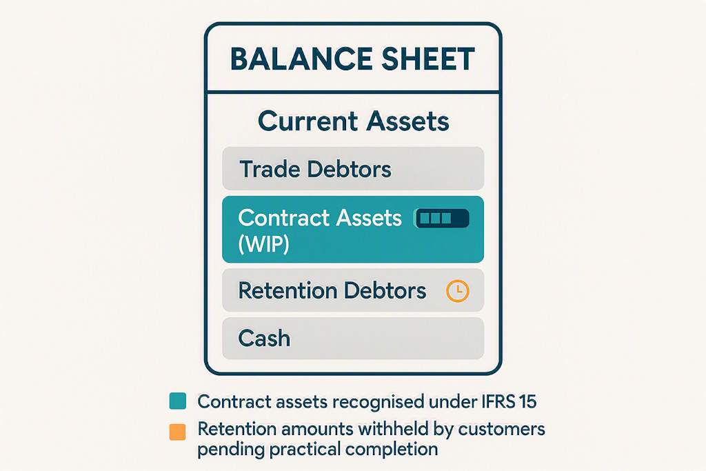 contract assets, retention, and wip on the consolidated balance sheet