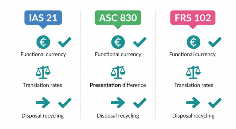 currency translation ias 21 vs asc 830 vs frs 102 compared