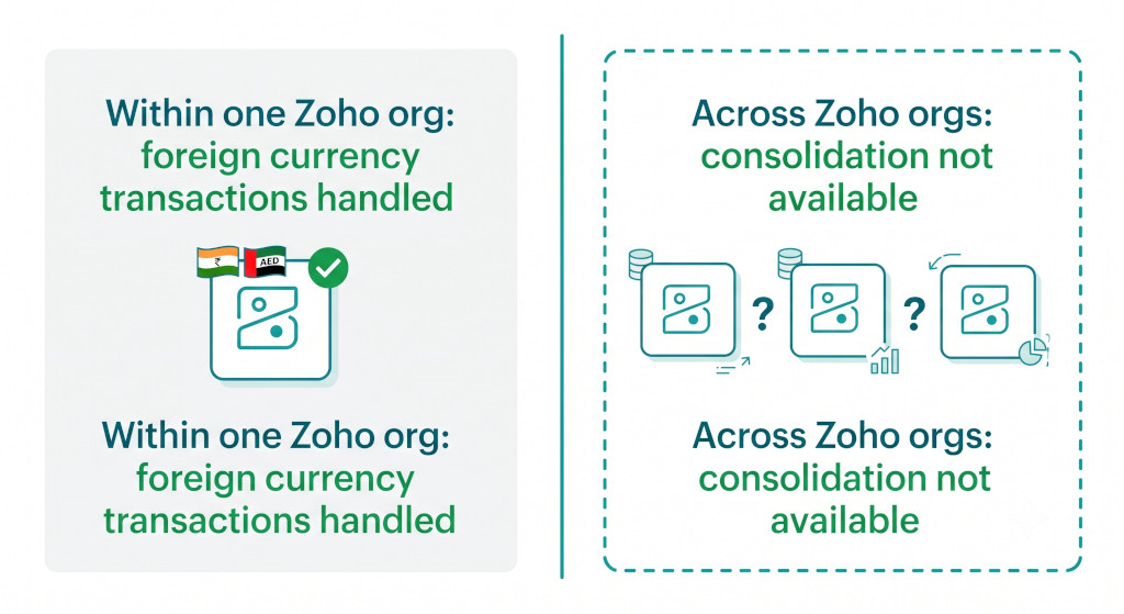 what zoho books can and can't do for multi currency groups