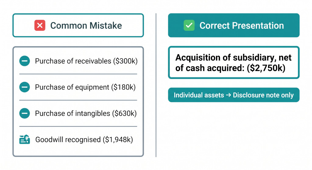 acquisition of subsidiary — correct cash flow presentation