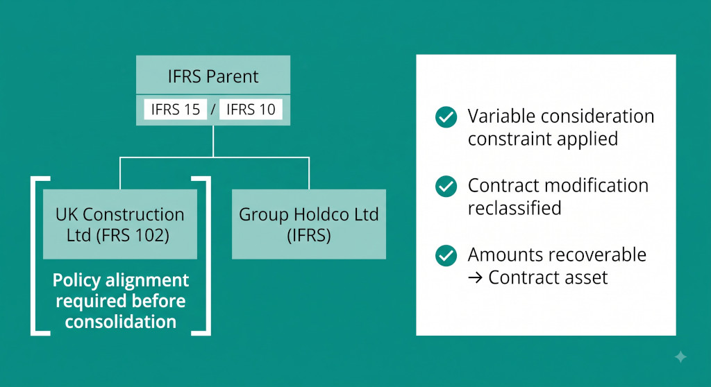 consolidating an frs 102 construction subsidiary into an ifrs group