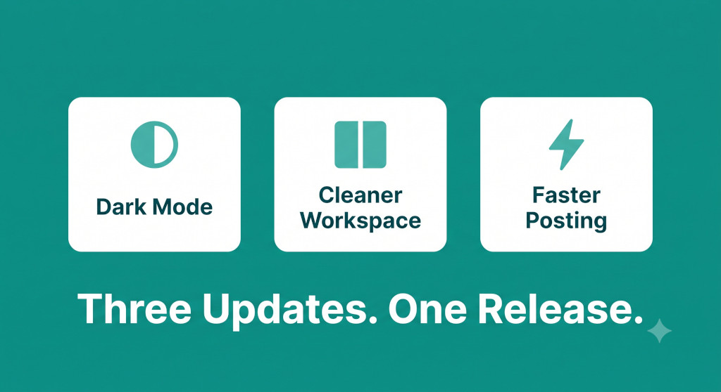 dark mode, cleaner workspace, and faster posting