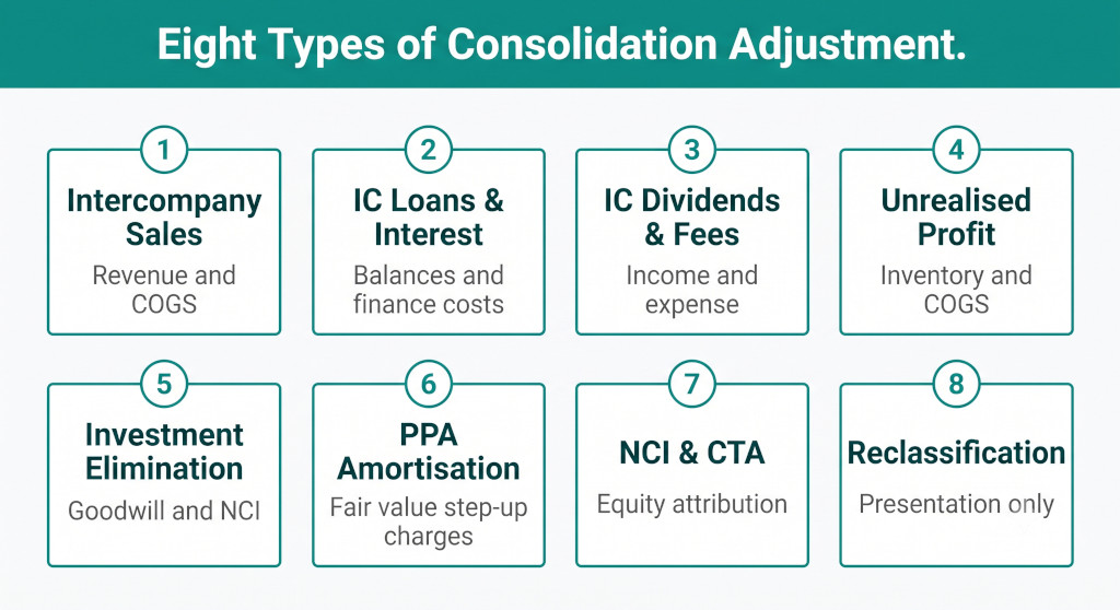 eight types of consolidation adjustment