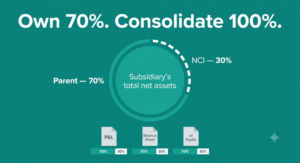 how to consolidate a subsidiary when ownership is less than 100%