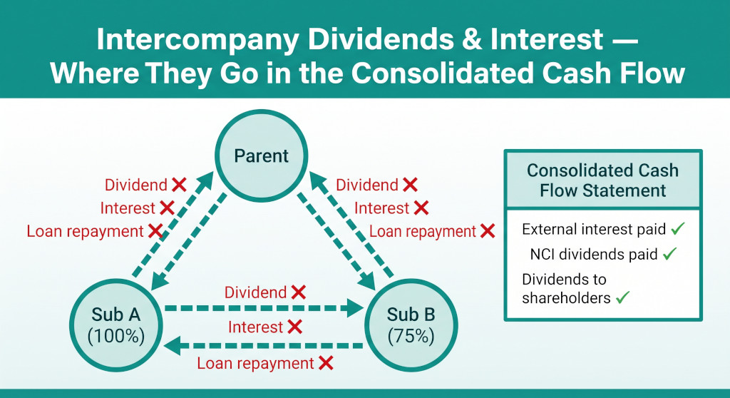 intercompany dividends and interest in the consolidated cash flow statement