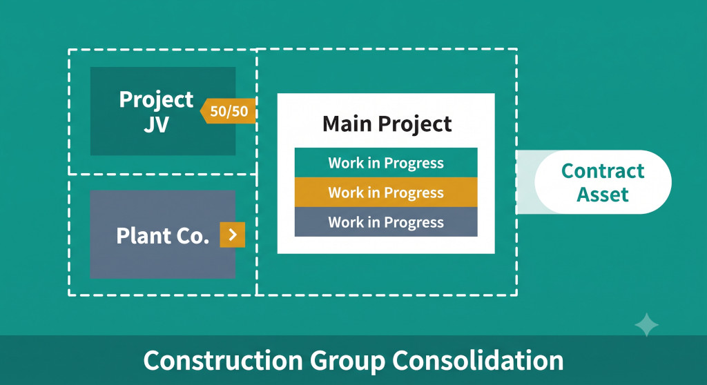 multi entity construction group accounting jvs, intercompany plant, and long term contract revenue