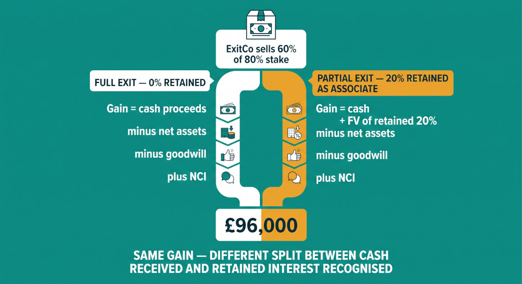 partial disposal — full exit vs retained interest