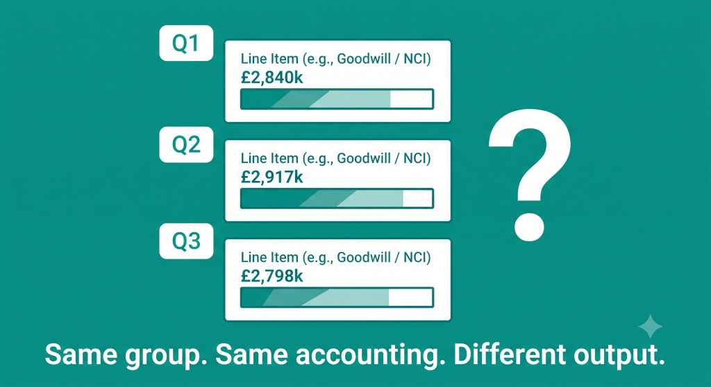 why consolidated accounts look different every quarter (accounting is correct)