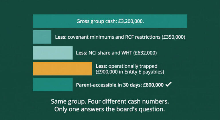 your group cash kpi shows £3.2m. your parent can deploy £800k.