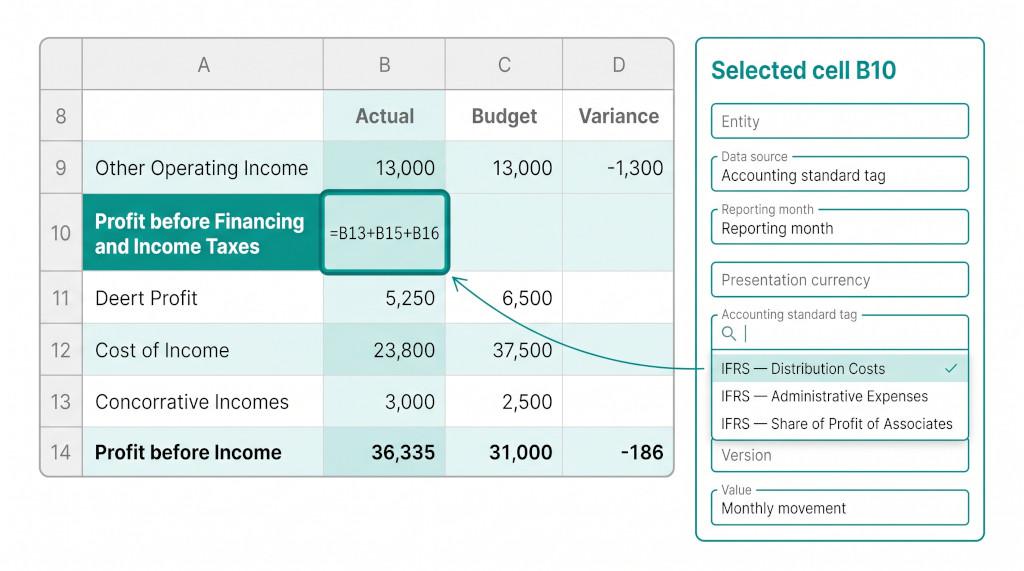binding a cell to an accounting standard tag